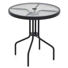 Runt bistrobord med glasskiva & paraplyhål – 70cm