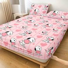 1pc Snoopy Fitted Sheet, Snoopy Bedding, Mattress Protector, Bed Cover, Cozy And Breathable Fitted Sheet, Anti-Pilling Mattress Protector, Cartoon Pat - Pink - Multi-size