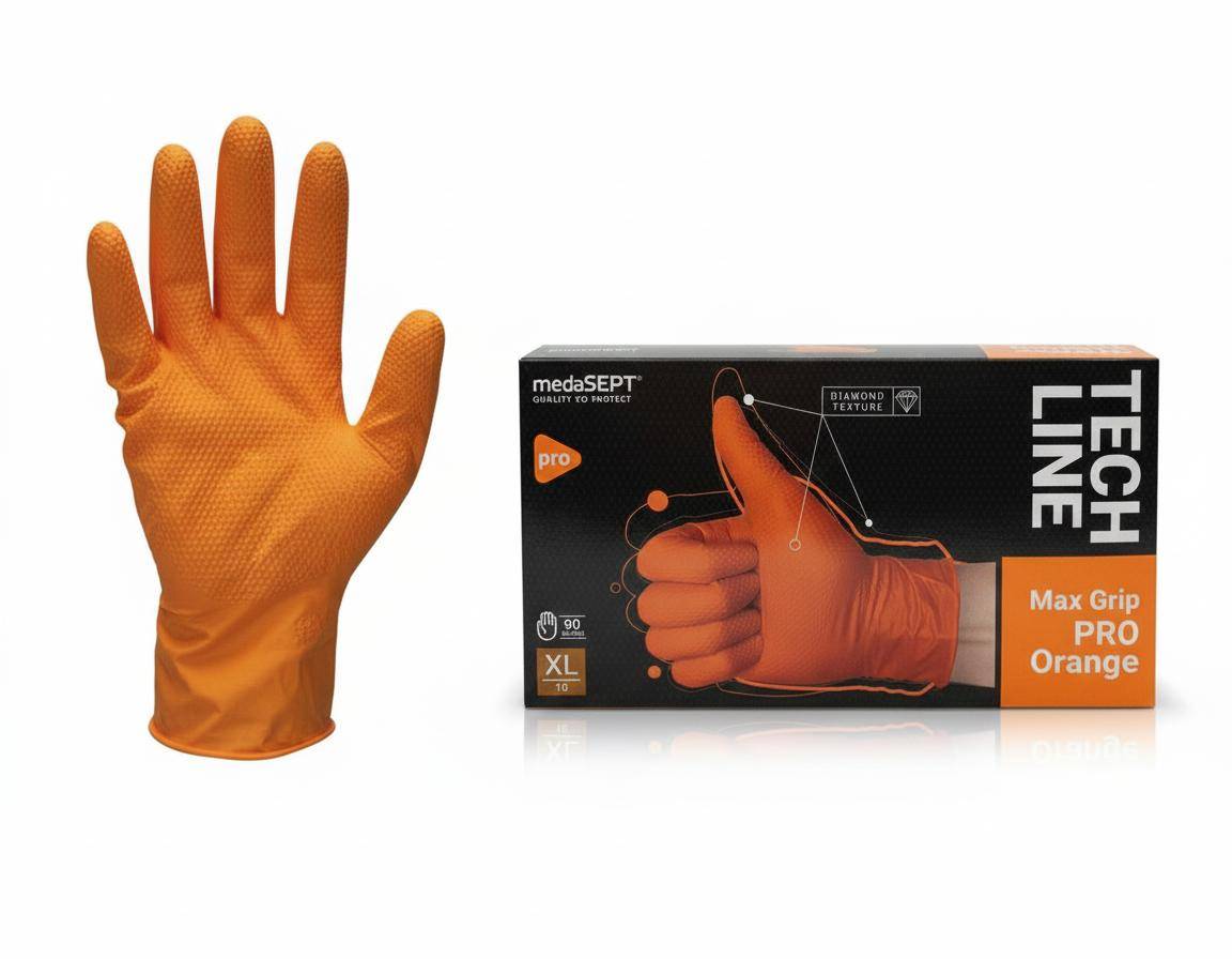 Nitrilhandsker Max Grip Orange XL – Slidstærke Engangshandsker.