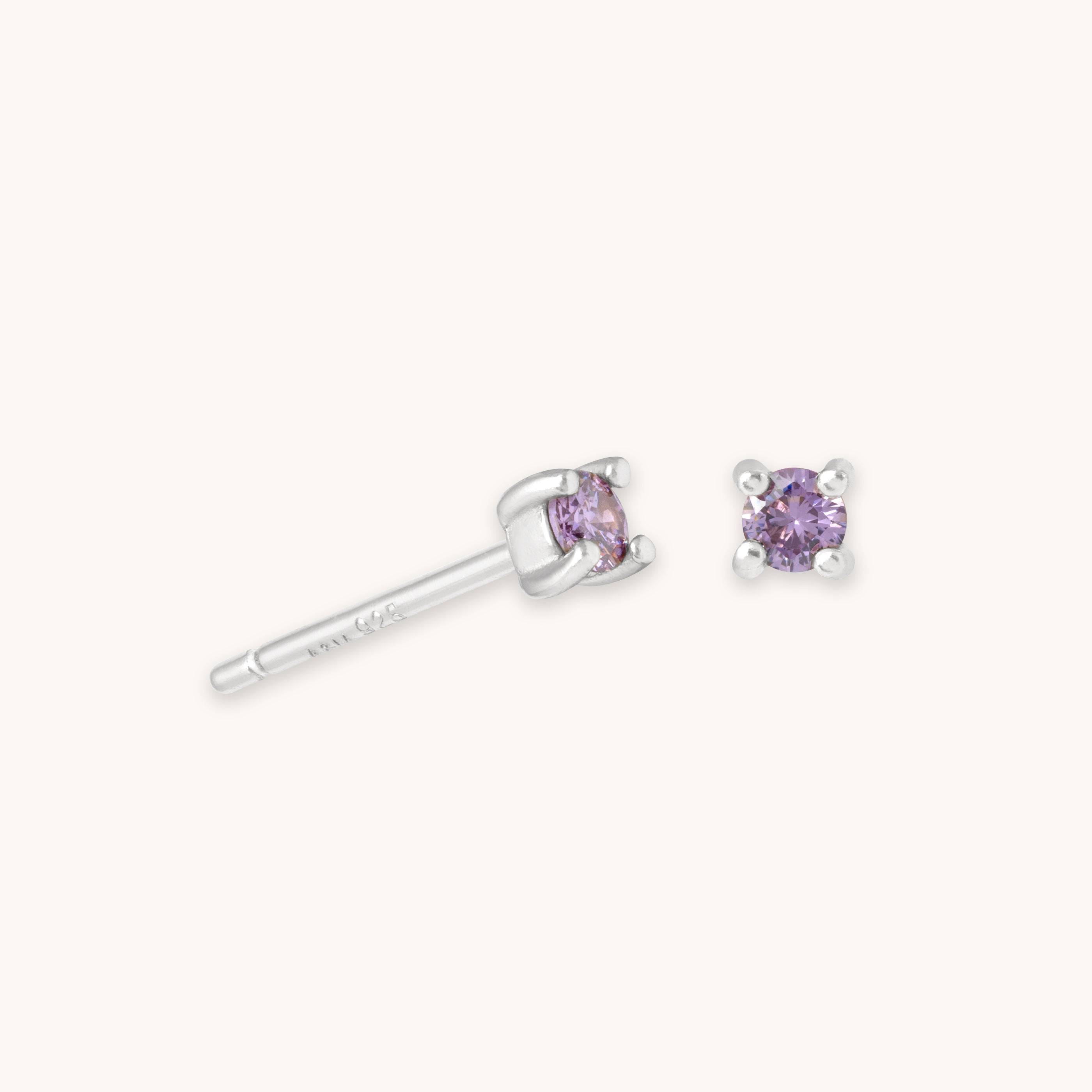 February Birthstone Stud Earrings in Silver with Amethyst CZ | Jewellery by Astrid & Miyu