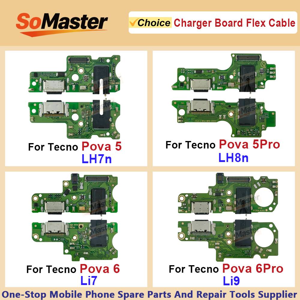 USB Charging Port Board For Tecno Pova 4 5 6 Pro Neo LG7n LH7n LH8n Li6 Li7 Li9 Charger Dock Connector Flex Cable Repair (1PC)