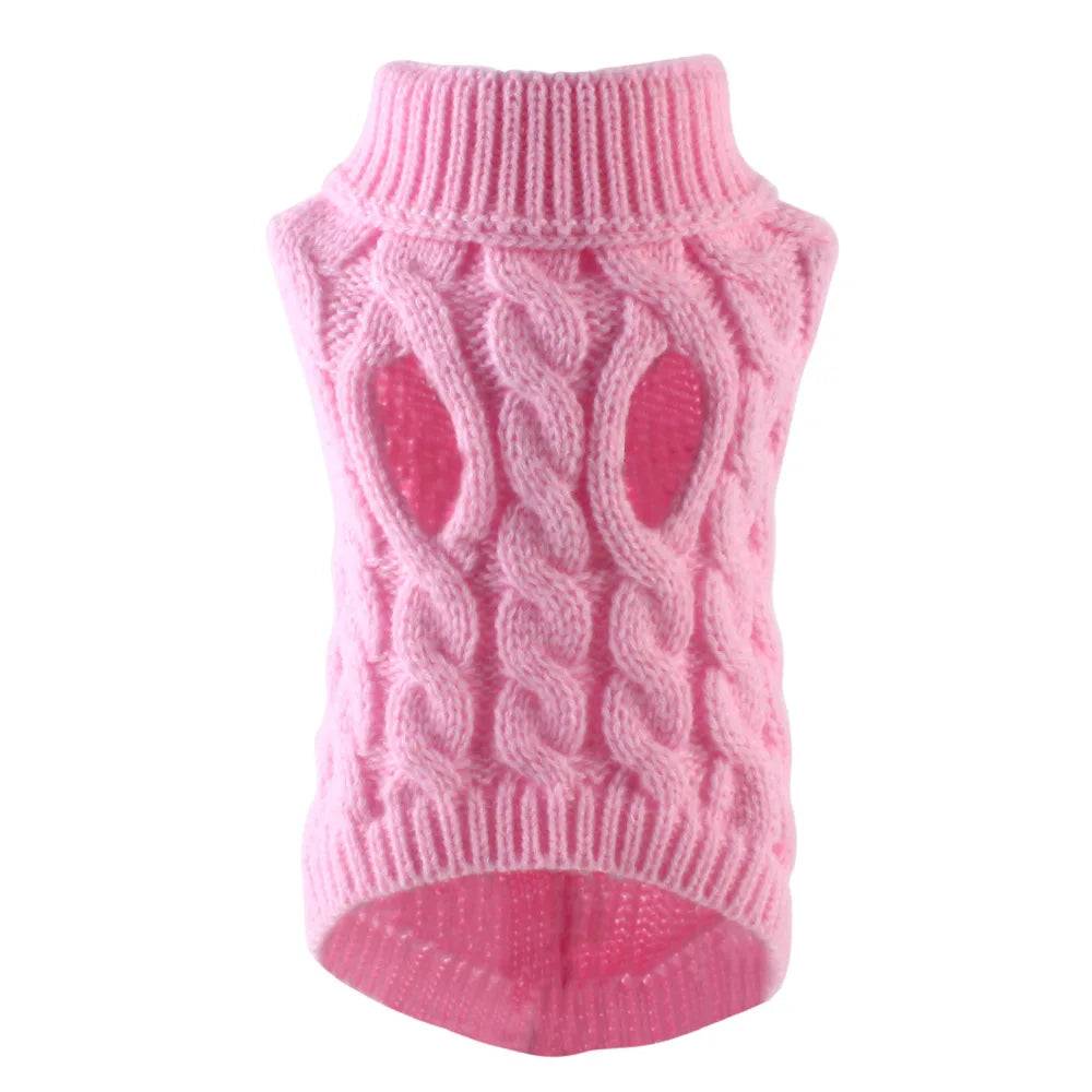 Turtleneck Knitted Dog Sweater for Small Dogs - Light Pink / M (M)