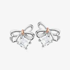 Clogau Silver 9ct Rose Gold Cubic Zirconia Christmas Bow Earrings 3SCGS0715