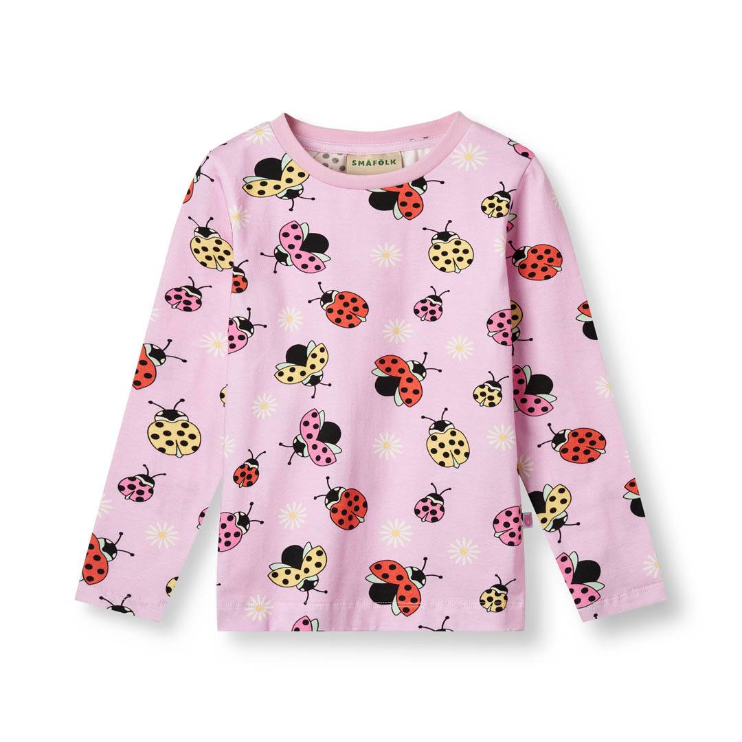Langærmet bluse med mariehøner - Pink lavender / 2-3