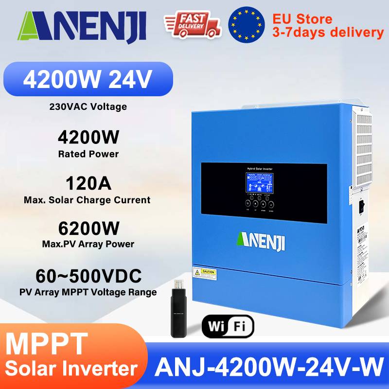 ANENJI 4200kw 24V Solar Hybrid Inverter 220/230VAC On/Off Grid With MPPT 100A Solar Charger Solar Hybrid Inverter Home Inversor