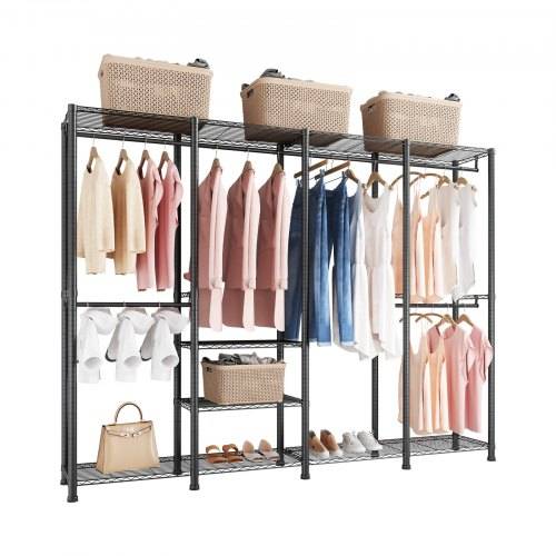 VEVOR Clothing Garment Rack, Heavy Duty Closet Wardrobe, Adjustable Tiers Clothes Racks with Steel Frame, 499 kg Load Capacity Clothes Rack with 4 Hanging Rods for Bedroom, Clothing Store, Hallway