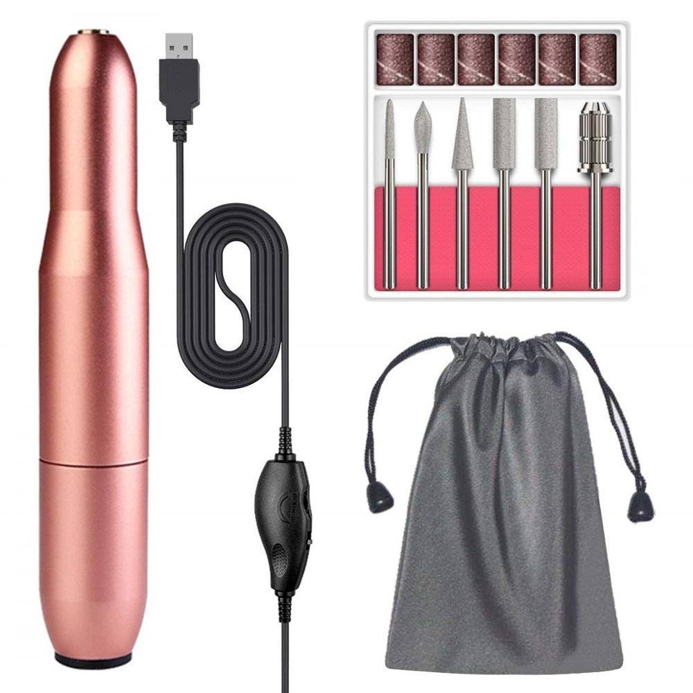 Yblntek elektrisk nagelborrmaskin usb laddning manikyr maskin nagelfil nagel pedikyr polering form verktyg för hemsalong - Rosa guld
