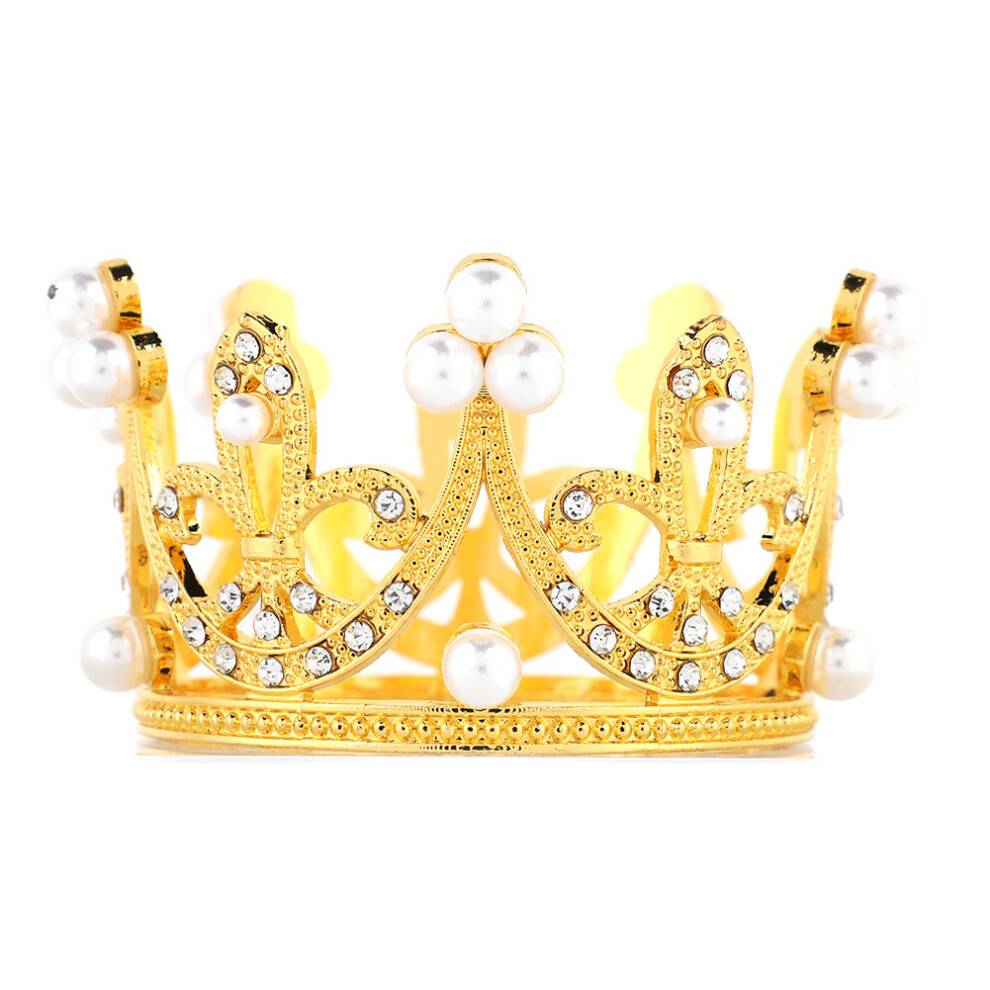 Luksus bryllupskagetopper, tiara-kronepandebånd i funklende krystallegeringsmateriale med genanvendeligt festdekorationsdesign, prinsesse og prins