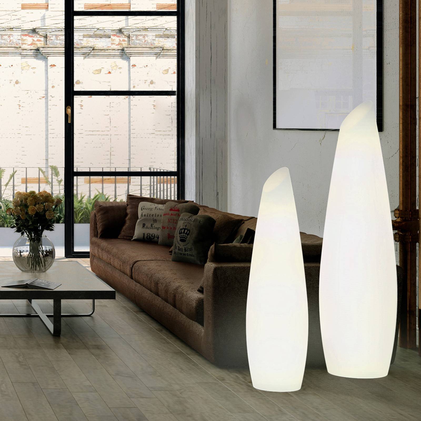 Newgarden Fredo LED-golvlampa, laddningsbart batteri, höjd 170 cm Fredo, dimbar, Vitt / opal, Syntetmaterial