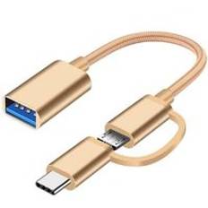 2 in 1 typ-c hane + micro usb hane till usb 3.0 hona otg kabel adapter nylon flätad datakabel för telefon surfplatta u disk otg - 2 i 1 glod