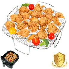 YQL Heißluftfritteuse Zubehör für Cosori Heißluftfritteuse 5,5L XXL/6,4L, Ninja Heißluftfritteuse Max Pro 6,2L AF180EU, Cecotec Heißluftfritteuse 5,5L/6L, 20CM 304 Edelstahl Quadratisch Air Fryer Rack