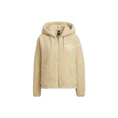 Adidas Solid Color Faux Sherpa Zip Hoodie Jacket Women Outerwear Prairie-Brown IK3477 M