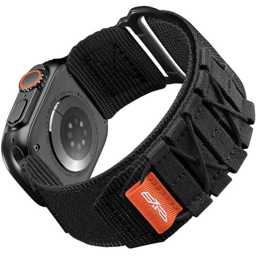 Bandletic Nylonrem kompatibel med Apple Watch-rem 49 mm 45 mm 44 mm 42 mm Ultra 1 Ultra 2, utomhussport band för iWatch SE/Ultra 1 2/Series 9 8 7 6 5 4 3 2 1, L-svart