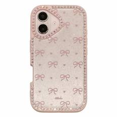 EIDERWOOD iPhone 16 Hybrid Bagside Cover m. Sløjfer og Rhinsten - Gennemsigtig / Lyserød