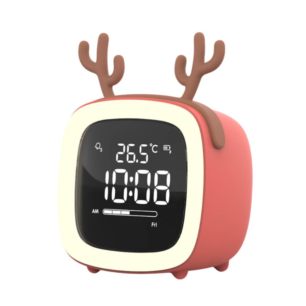 Temperaturvisning Vækkeur med dobbelt alarm og store tal, LED digitalt display med natlys og genopladelig snooze-knap. Høj alarm.