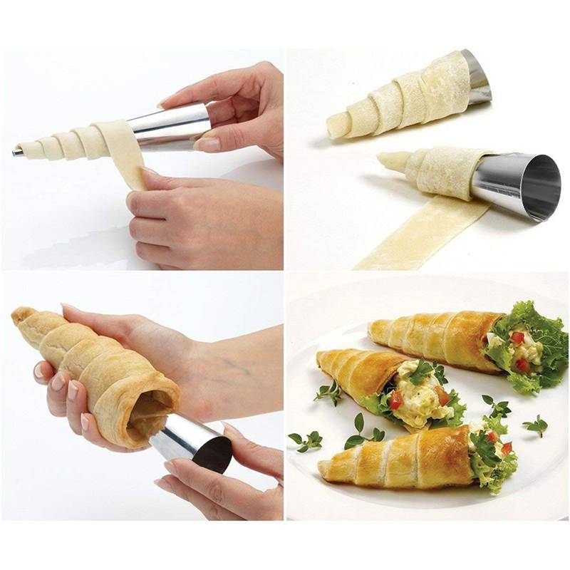 6/12/24 st Bakformar Koner Rostfritt Stål Spiral Croissantrör Hornbröd Bakverkstillverkning Kakform Kaka Dessert Bakverktyg