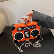 1pc New Arrival Orange Radio Shaped Handbag, Party Matching Fashionable Musical Element Box Bag With Metal Chain Strap Crossbody Rigid Case, Interesti - Orange