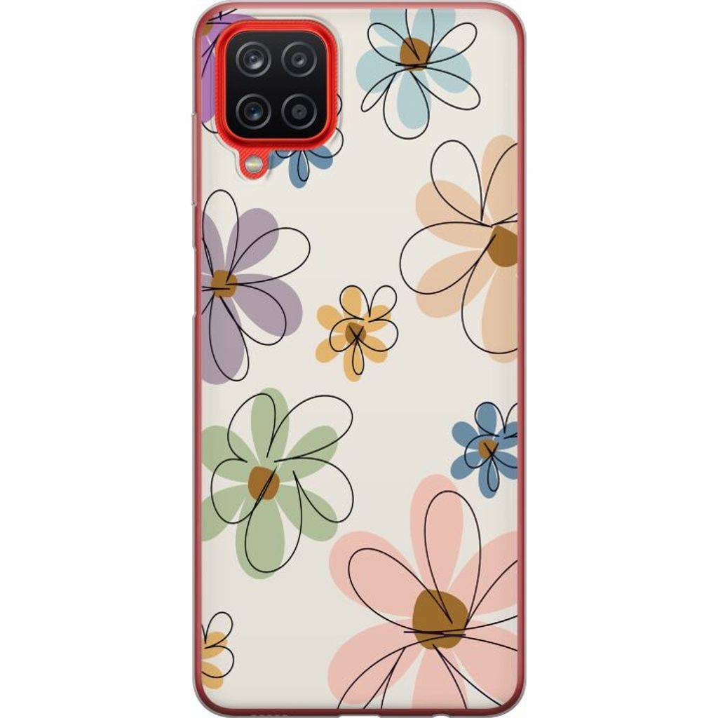 Samsung Galaxy A12 Transparent Mobilskal Tecknade Blommor