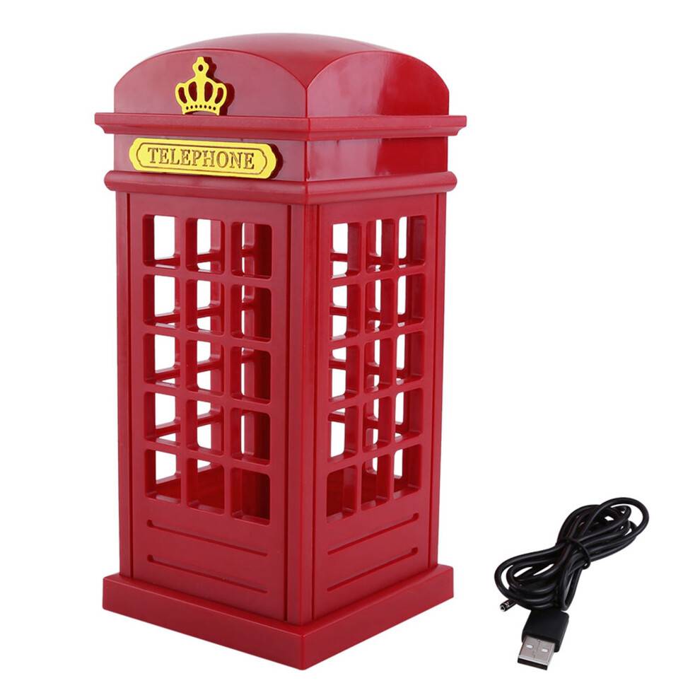 Vintage London telefonboks LED natlampe, berøringssensorstyring, justerbar lysstyrke for varmt gult lys, retro skrivebordslampe med øjenbeskyttelse