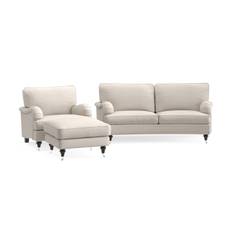 Bloomington Howard Classic Soffgrupp 2-sits Svängd Soffa + Fåtölj Fotpall i Tyg - Beige soffgrupp