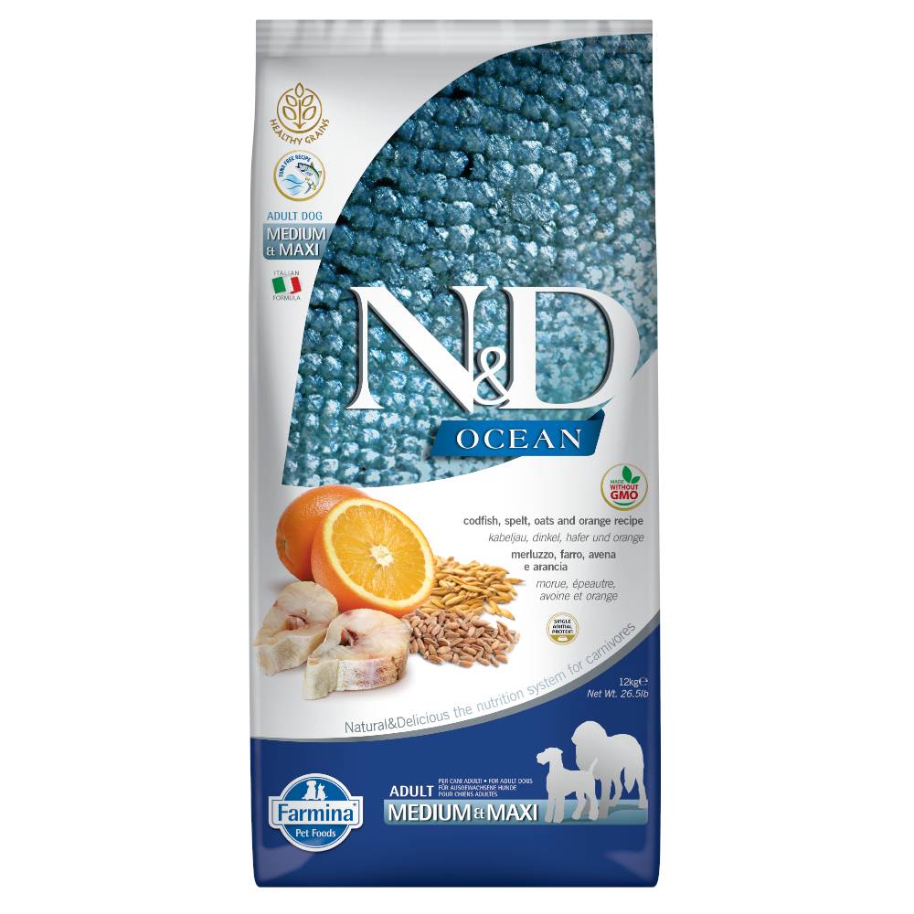 Farmina N&D Ocean Low Grain Adult Medium/Maxi med torsk & apelsin - Ekonomipack: 2 x 12 kg