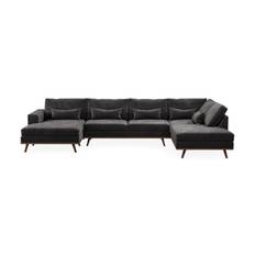 Copenhagen 5-sits Högervänd U-formad Soffa med Divan och Schäslong i Sammet - Mörkgrå U-soffa Grå Scandinavian Choice