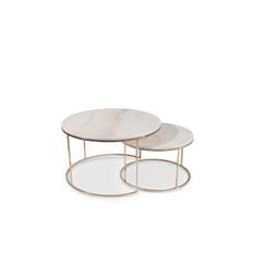 Concept 55 SEATTLE Soffbord 80 Runt Set om 2 Marmor/Champagne - Marmorbord