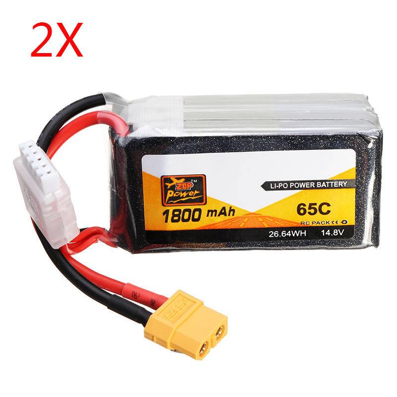 2 ST ZOP Power 14,8V 1800mAh 65C 4S Lipo Batteri XT60 Plugg