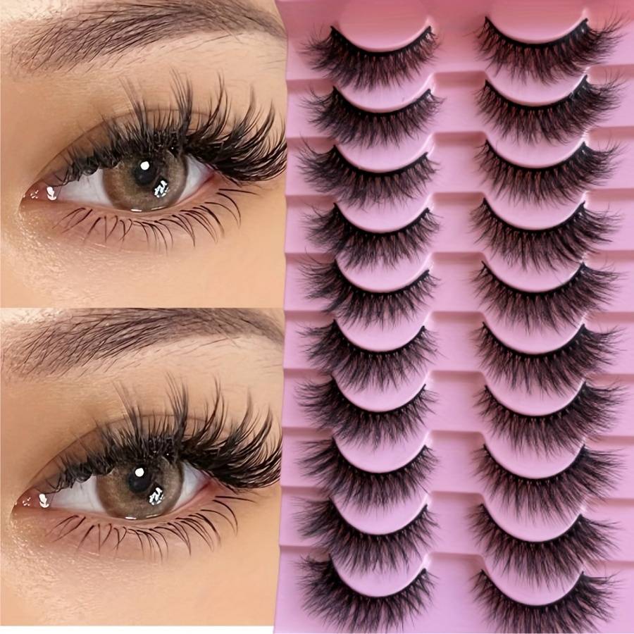 TEMU False Eyelashes, 10 Pairs Fluffy Volume Lashes, Thickened Natural Full Lashes, Fake Eyelashes