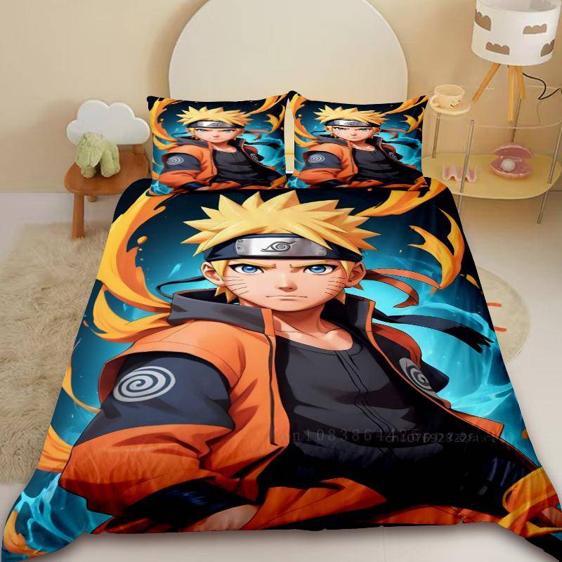 Naruto Barn Påslakanset Uchiha Sasuke Uzumaki Sängkläder Set King Queen Full Size Flickor Tonåringar Pojkar för Sovrumsinredning 155X220cm3PCS
