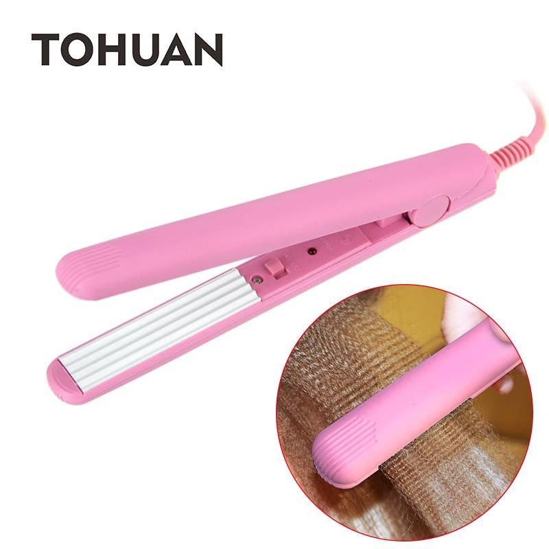 Tohuan rosa mini fluffigt hår krusjärn keramiskt hår plattång järn hår crimper liten korrugerad kapsel frisyr