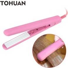 Tohuan rosa mini fluffigt hår krusjärn keramiskt hår plattång järn hår crimper liten korrugerad kapsel frisyr