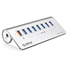 ORIOC USB-hub, Tpy C-distributör med 7 USB 3.2 Gen 1 data-port och 18 W en intelligent laddningsport, USB C-splitter med 1 m USB C-kabel 90 grader och strömförsörjning 12 V/3 A för MacBook, Mac Pro