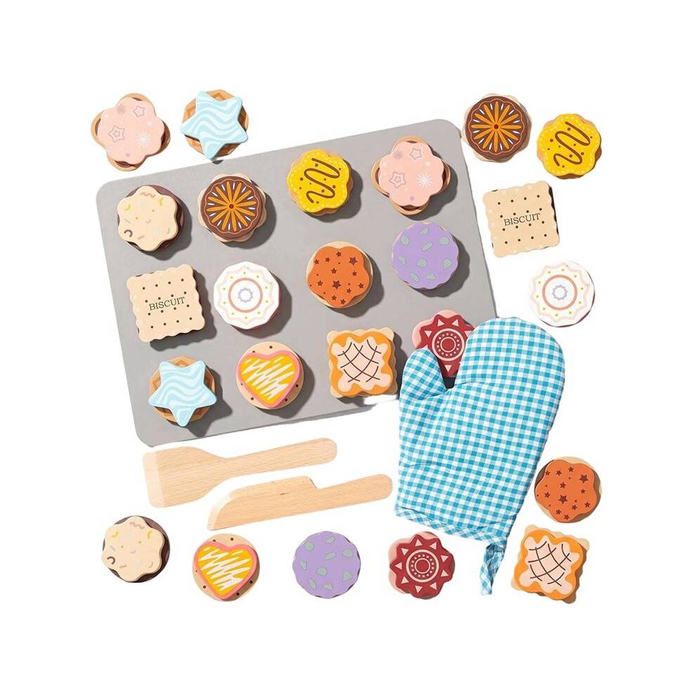 Wooden Cookie Food Set for Kids,Kitchen Toys Pretend Kitchen Food Accessories Baking Set for 3 4 5 Years Old