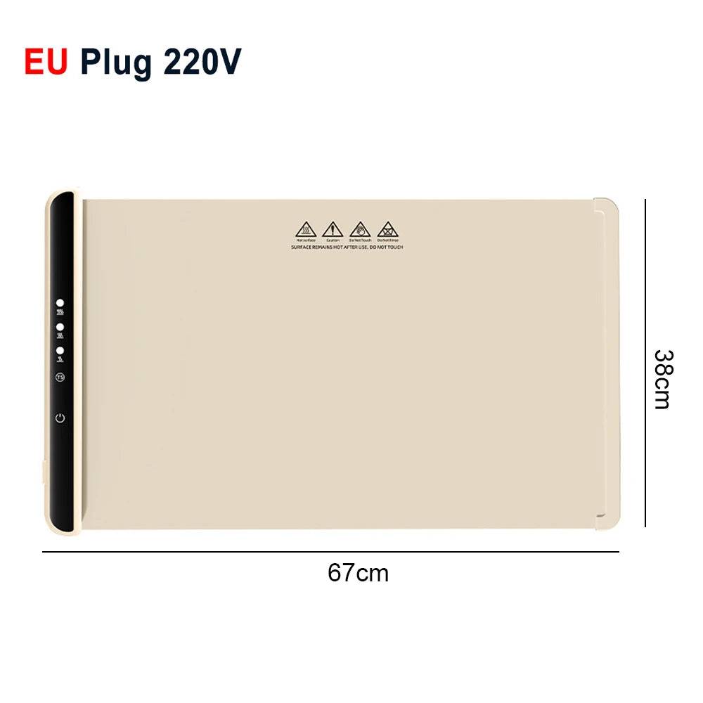 Electric Warming Tray Food Warmer Plate Foldable Portable Smart Food Fast Heating Mat Electric Warming Tray with 3 Tem Setting - White 220V 67x38cm