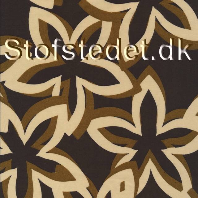 Let 100% viscosesatin i sort med blomst i creme og okker.