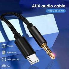 Usb C till 3,5 mm Aux ljudkabel Högtalare Ljudkabel kompatibel med Iphone 15 Pro Max/15 Pro/15 Plus/15/Samsung S24/S23/S22/S21/S20/ Audio Jack-kabel - Svart (En-Storlek,TPE,Flätad)