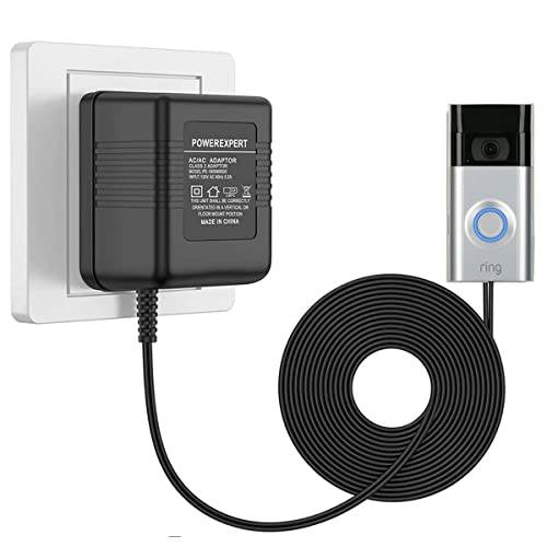 Dörrklocka transformatorer 24 V/500 mA, svart AC strömförsörjning transformatorkabel, smart hemtillbehör kompatibel med ring videodörrklocka (10 m)