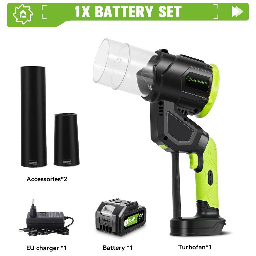 ONEGREEN Borstlös Elektrisk Turbobläsare Jetfläkt 180° Justerbar Lövblåsare Dammsugningsverktyg För Makita 18V Batteri Stift 1*928VF Battery-EU