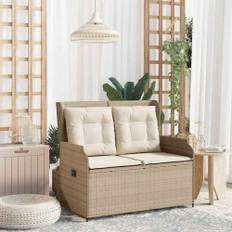 Trädgårdsbänk med kudde Beige Poly rattan