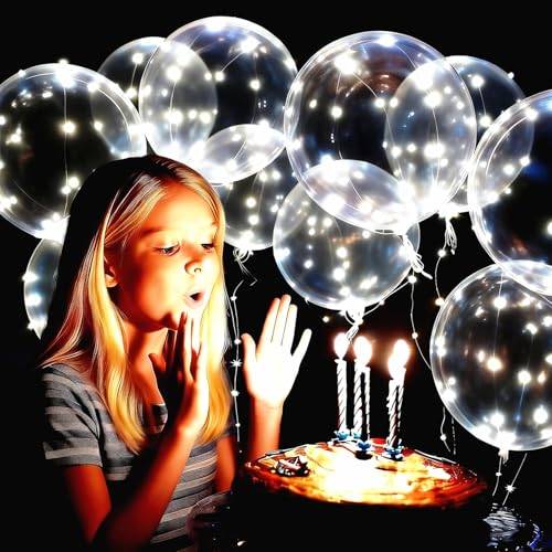 LED-ballonger 10-pack, 50 cm upplysta boboballonger, heliumstil, glödande bubbelballonger för jul bröllop födelsedag alla hjärtans dag halloween festtillbehör dekorationer (cool vit)