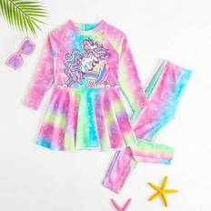 Flickor Småbarn Enhörnings Mönstrad Tankini Bikini 2-Delad Baddräkt Set - Multifärgad (6Y,7Y,4Y,5Y)