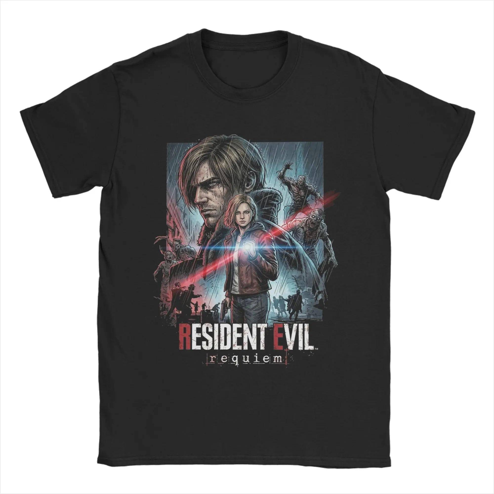 Resident Evil Leon & Claire  Requiem  T-shirt, Unisex Spelfan Streetwear Tee, 100% Bomull Avslappnad Kortärmad Topp cm brun