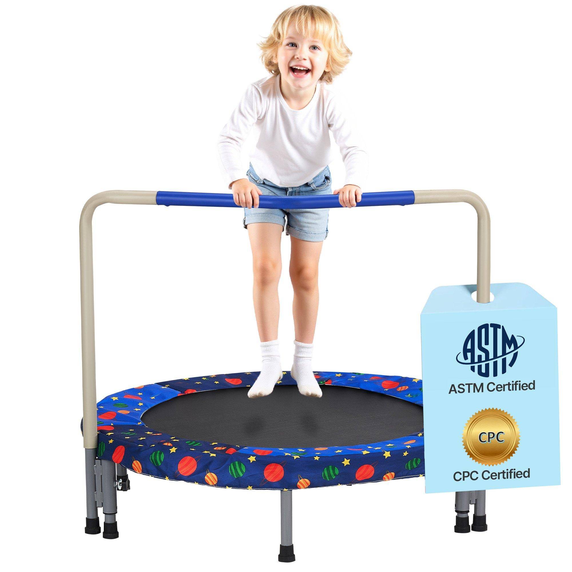 VEVOR 36  Trampolin för Barn, 3FT Inomhus Utomhus Trampolin, Hopfällbar Mini Trampolin med Handtag, Rebounder Trampolin för Småbarn 8cm blå