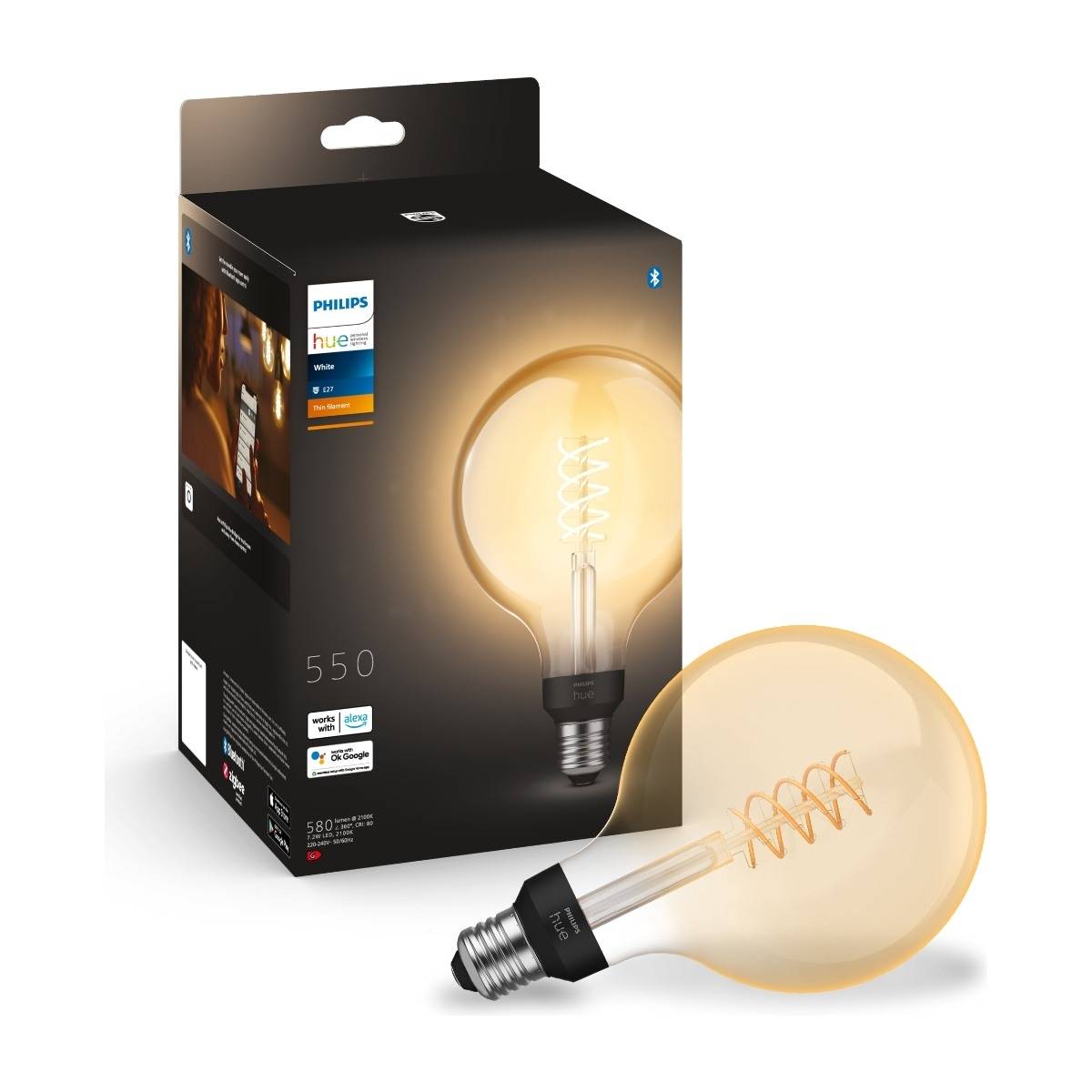 Philips Hue W Filament Smartlampa 7.2W G125 E27