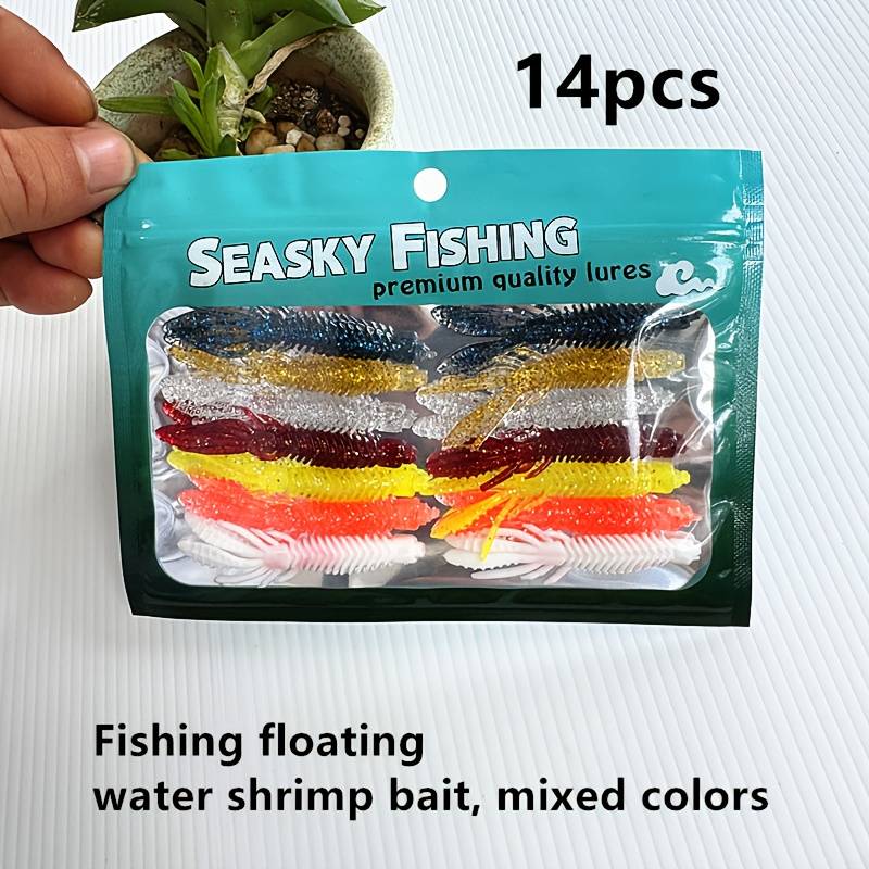 TEMU 14pcs Floating Soft Shrimp Lures, Tpr Material Bait Soft Crawfish, Bionic Soft Bait Floating Lures For Outdoor Fishing, Suitable For Saltwater And Freshwater