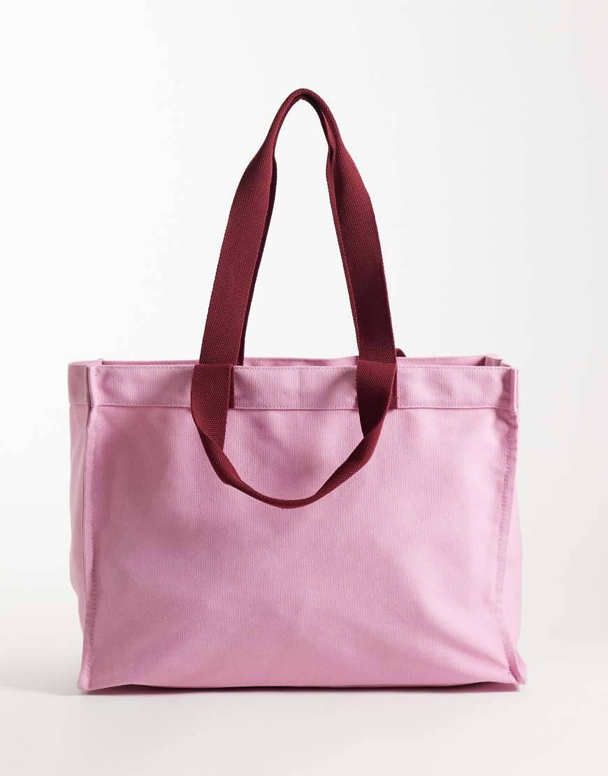 ASOS DESIGN - Lyserød firkantet tote-taske i lærred med indvendigt rum til laptop-Multi - No Size
