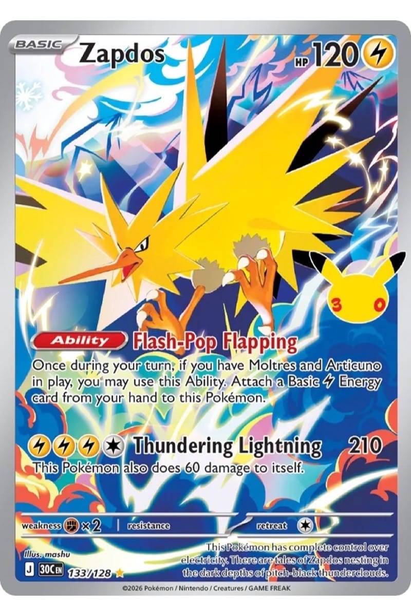 Pokémon Zapdos 133/128 30th Celebration - Pokemon kort - Pocket Monster.