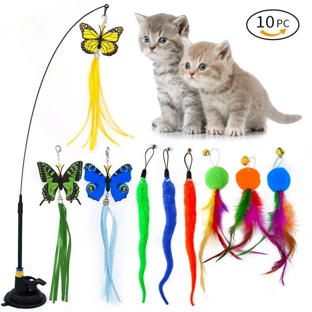 Hands-Free Suction Cup Cat Toy - Interactive Feather Wand Set - B88183
