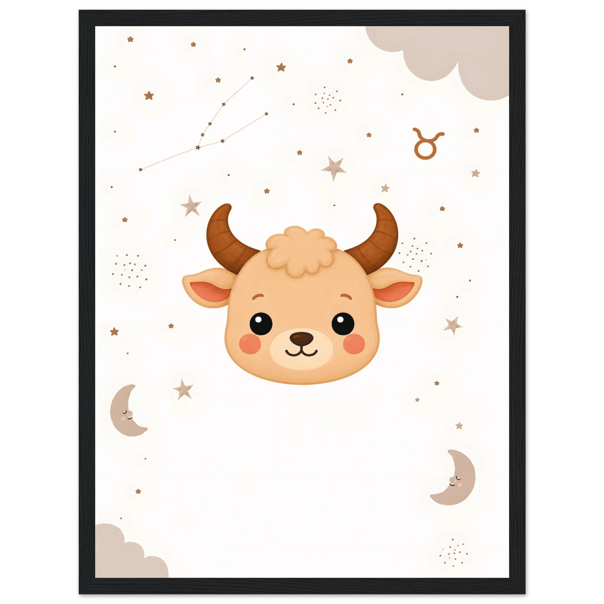 Stjärntecken oxen med namn-30x40 cm / 12x16″ / Med ram / Svart